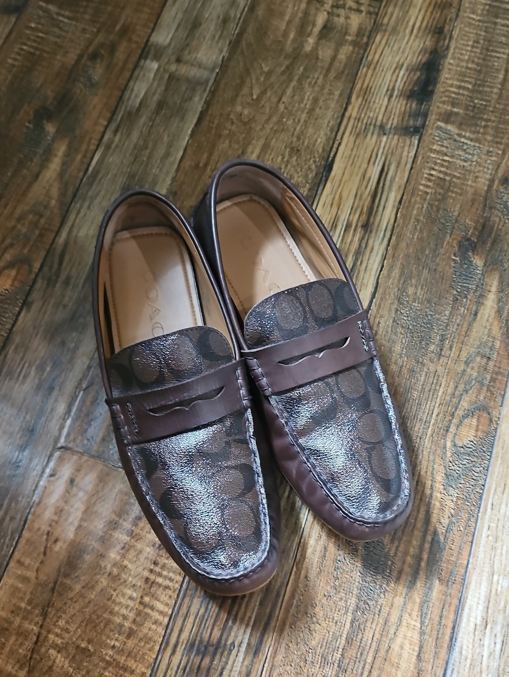 Coach Men's Brown Signature Logo Penny Loafers